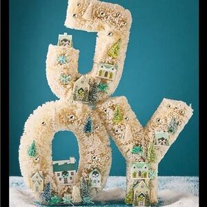 Anthropologie Christmas Festive Sisal Light-Up Holiday JOY Diorama NIB